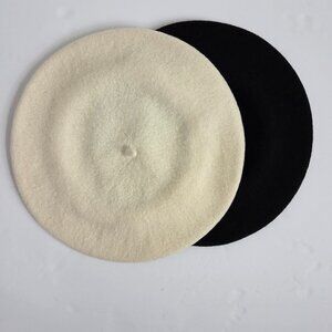 Men Women Unisex Wool Army French Artist Hat Cap Beret Black & Off White 11.5"